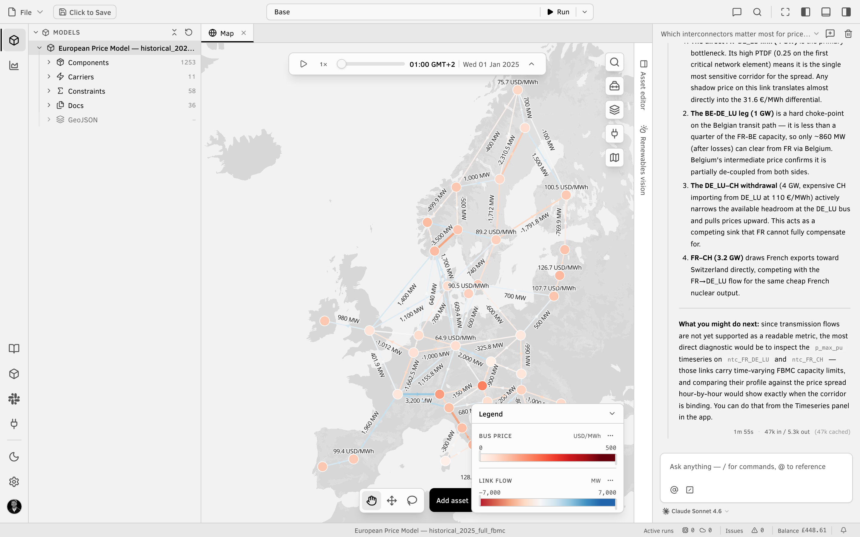 Convexity showing a European zonal price model on the map view
