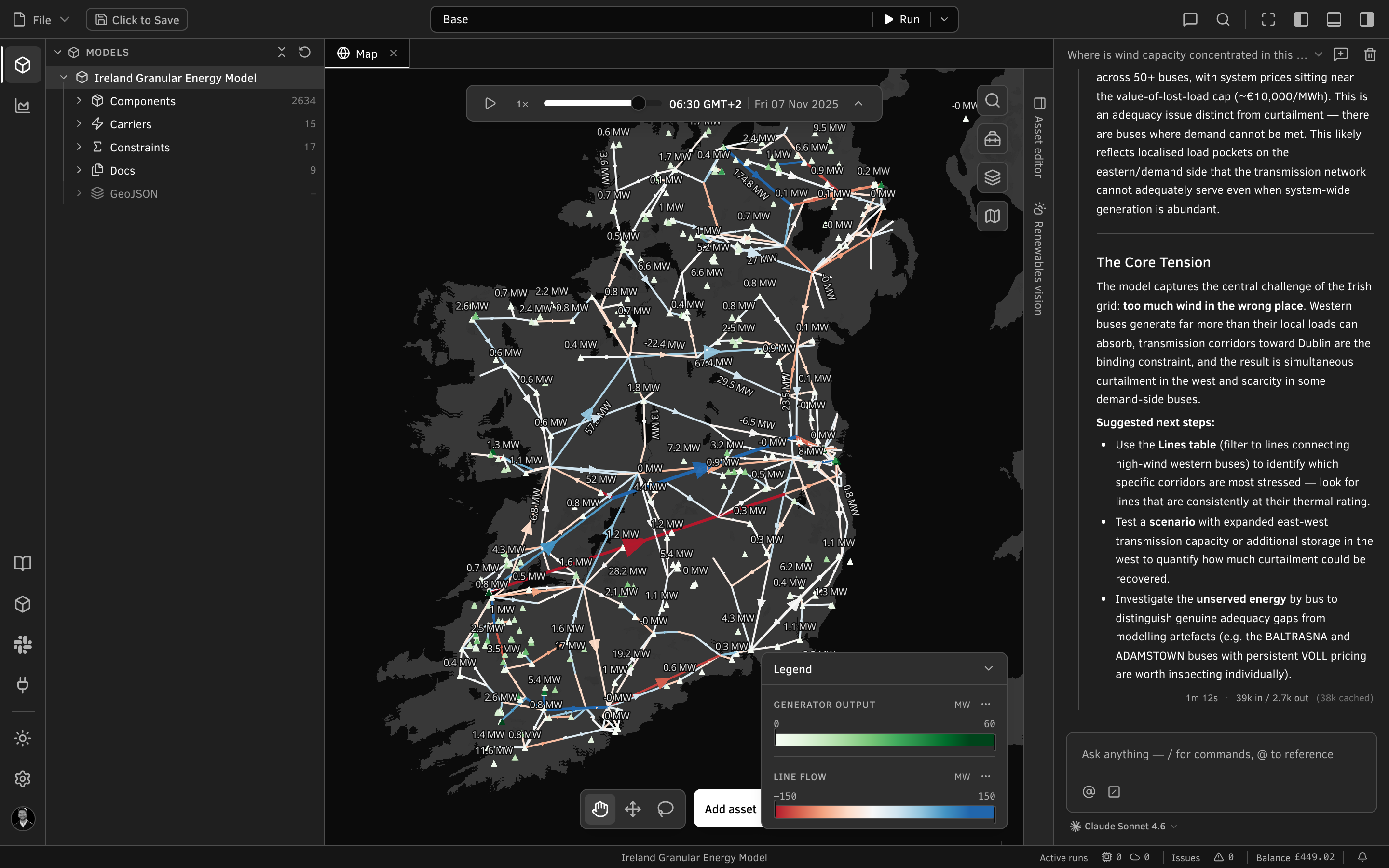 Convexity showing a bus-resolved Ireland transmission model on the map view