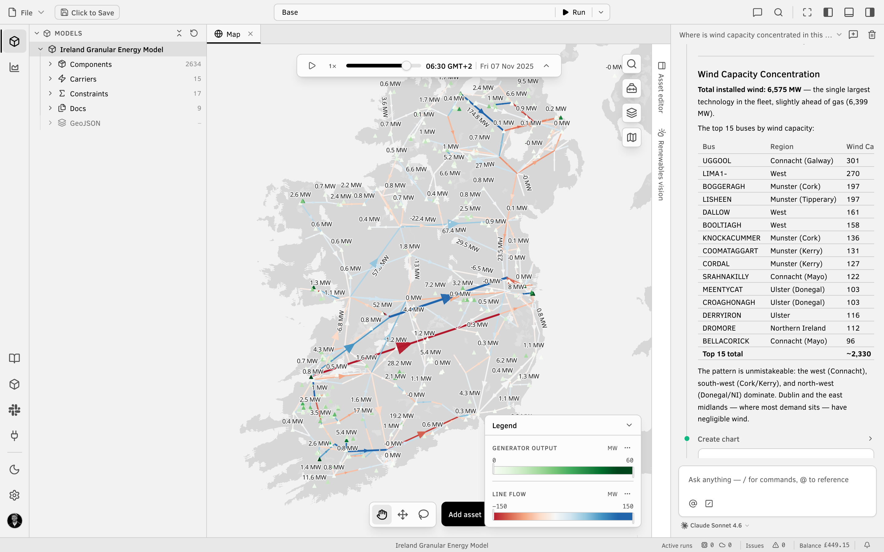 Convexity showing a bus-resolved Ireland transmission model on the map view